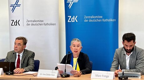 ZdK-Vollversammlung in München: (v.l.n.r.) Thomas Söding, Irme Stetter-Karp und Marc Frings (DR)