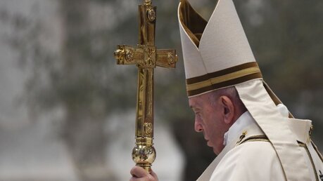 Papst Franziskus kommt zu Ostermesse in den fast leeren Petersdom / © Andreas Solaro (dpa)