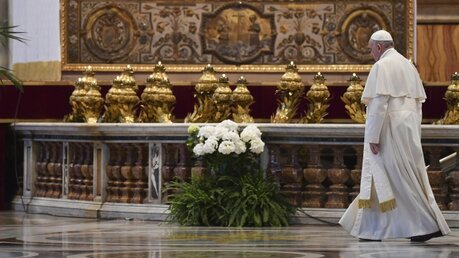 Papst Franziskus verlässt nach der Ostermesse den fast leeren Petersdom / © Andreas Solaro (dpa)