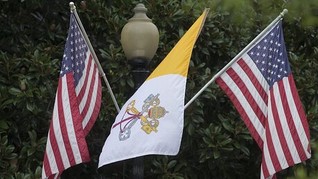 Vatikanflagge zwischen USA-Flaggen / © Michael Reynolds (dpa)