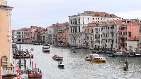 Boote und Gondelfahrer auf dem Canal Grande in Venedig. / © Felix Hörhager (dpa)