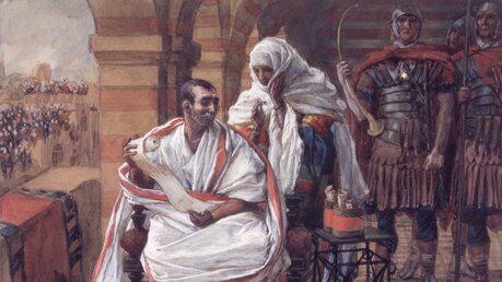 Ein Gemälde von James Tissot zeigt die Überbringung der Nachricht an Pontius Pilatus von seiner Frau. / © James Tissot (Brooklyn Museum)