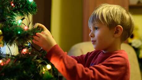 Junge schmückt einen Weihnachtsbaum / © JACEK SKROK (shutterstock)