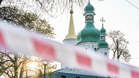 Absperrband vor dem Kiewer Höhlenkloster Petscherska Lawra, Hauptsitz der ukrainisch-orthodoxen Kirche Moskauer Patriarchats / © Sergey Korovayny (KNA)